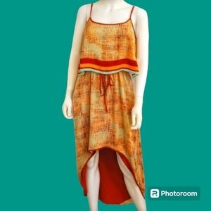 BEIGE BY ECI 1990s Hi-Low Spaghetti Strap Camisole Blouson Slip Dress